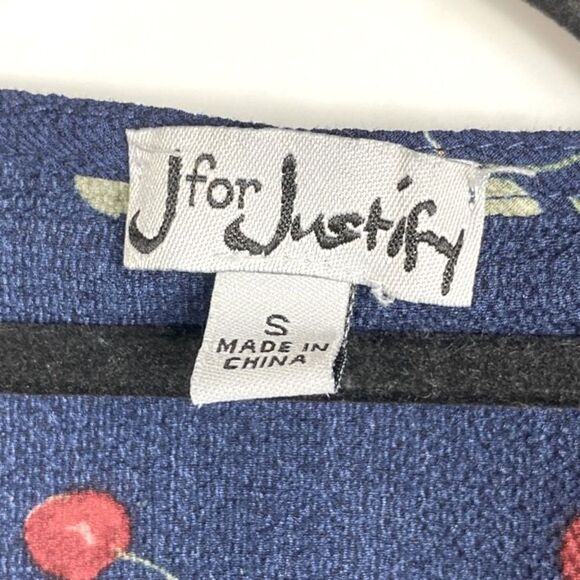 J for Justify Wm’s Sz Sm Navy Blue Cherry Print Gold Zipper Lined Mini Dress - Picture 5 of 6